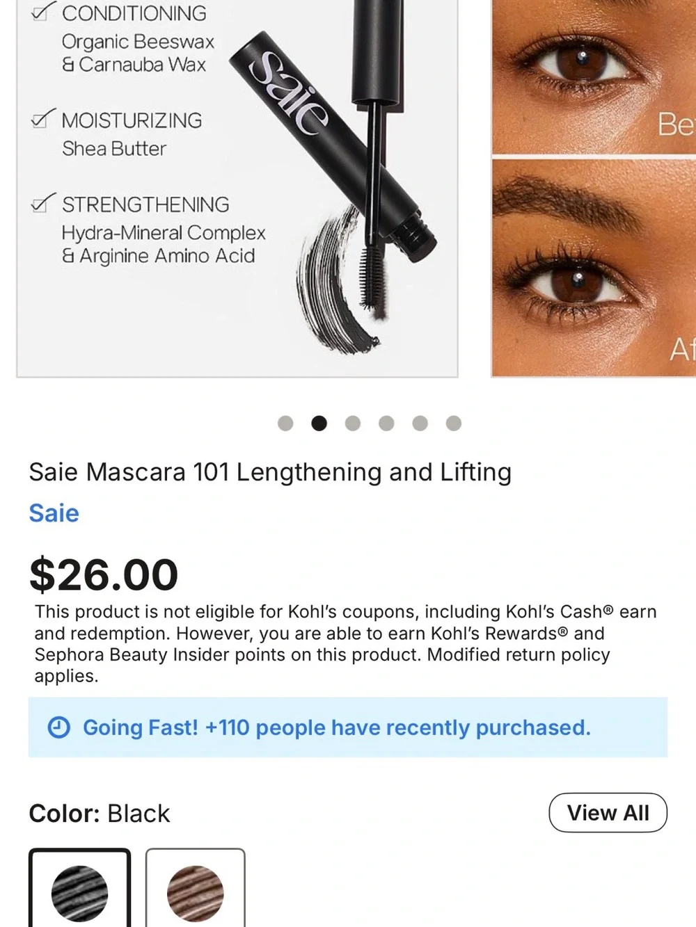 Saie Lengthening & Lift Mascara - Black